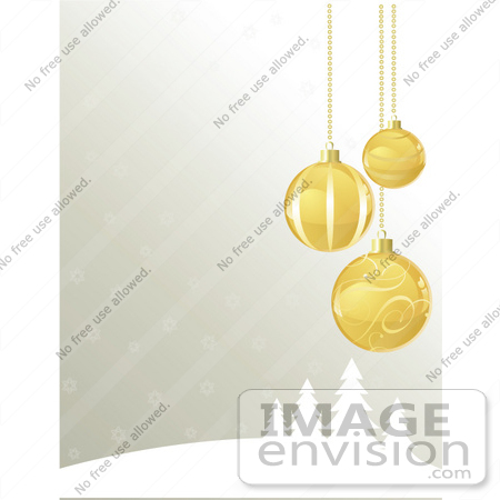#48426 Clip Art Illustration Of A Winter Xmas Background With Golden Ornaments Over Evergreens by pushkin