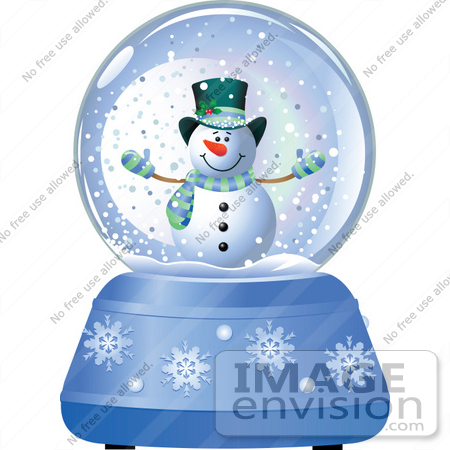 #48427 Clip Art Illustration Of A Blue Xmas Snow Globe With A Snowman by pushkin