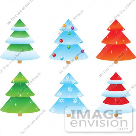 #48432 Clip Art Illustration Of A Digital Collage Of Six Sparkly Tiered Xmas Trees by pushkin