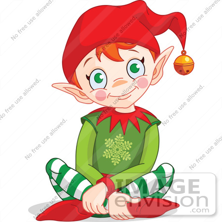 #48437 Clip Art Illustration Of A Happy Xmas Elf Sitting On The Floor by pushkin