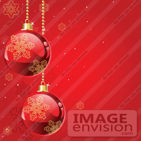 #48461 Clip Art Illustration Of A Red Snowflake Background With Reflective Red And Gold Xmas Ornaments by pushkin