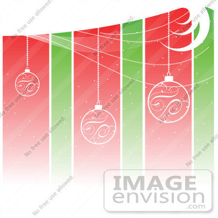 #48465 Clip Art Illustration Of A Background Of Suspended Xmas Bulbs Over Red And Green Stripes by pushkin