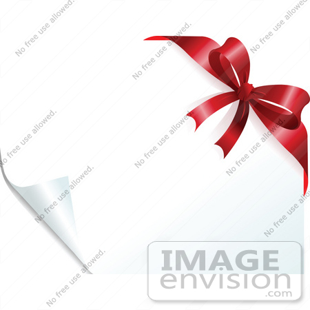 #48475 Clip Art Illustration Of A Page Turning On A White Xmas Background With A Red Bow by pushkin