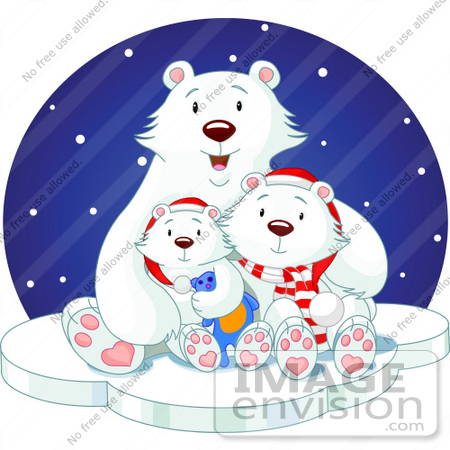 #48492 Clip Art Illustration Of A Cuddling Polar Bear Family On A Snowy Winter Night by pushkin