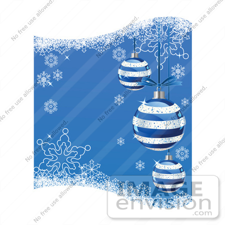 #48507 Clip Art Illustration Of A Blue Xmas Background With Striped Ornaments And Snowflakes by pushkin