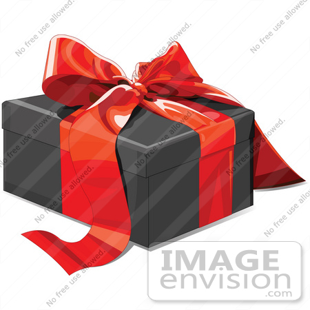 #48510 Clip Art Illustration Of A Black Present Box Sealed With A Red Ribbon by pushkin