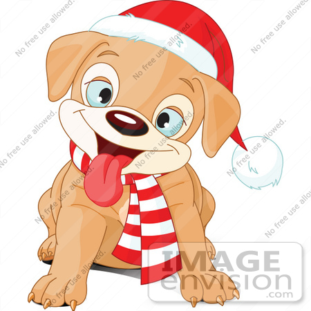 #48512 Clip Art Illustration Of A Happy Sitting Xmas Puppy Wearing A Scarf And Santa Hat by pushkin