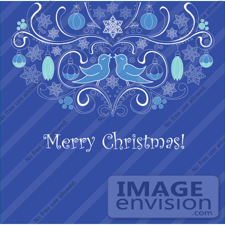 #48513 Clip Art Illustration Of A Blue Merry Xmas Greeting With Birds And Ornaments by pushkin