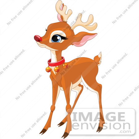 #48519 Clip Art Illustration Of A Baby Rudolph With A Red Nose And Bell Collar by pushkin