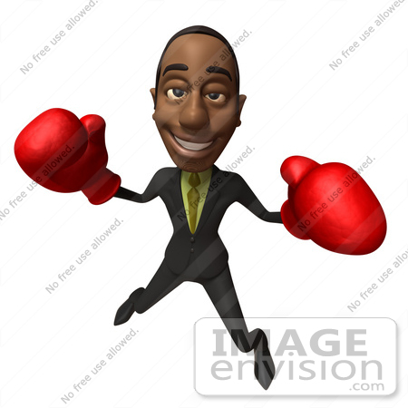 #48535 Royalty-Free (RF) 3d Illustration Of A Black Businessman Mascot Boxing - Version 5 by Julos