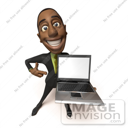 #48538 Royalty-Free (RF) 3d Illustration Of A Black Businessman Mascot Holding A Laptop - Version 1 by Julos
