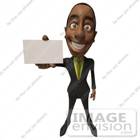 #48539 Royalty-Free (RF) 3d Illustration Of A Black Businessman Mascot Holding Out A Blank Business Card - Version 2 by Julos
