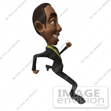 #48541 Royalty-Free (RF) 3d Illustration Of A Black Businessman Mascot Running - Version 4 by Julos