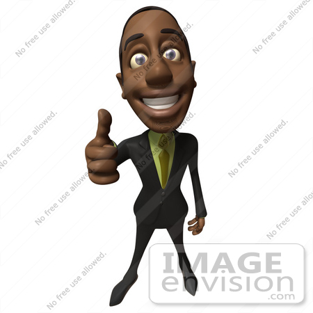 #48546 Royalty-Free (RF) 3d Illustration Of A Black Businessman Mascot Giving The Thumbs Up by Julos