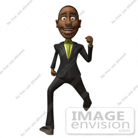 #48550 Royalty-Free (RF) 3d Illustration Of A Black Businessman Mascot Running - Version 5 by Julos