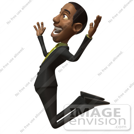 #48551 Royalty-Free (RF) 3d Illustration Of A Black Businessman Mascot Jumping And Smiling - Version 2 by Julos