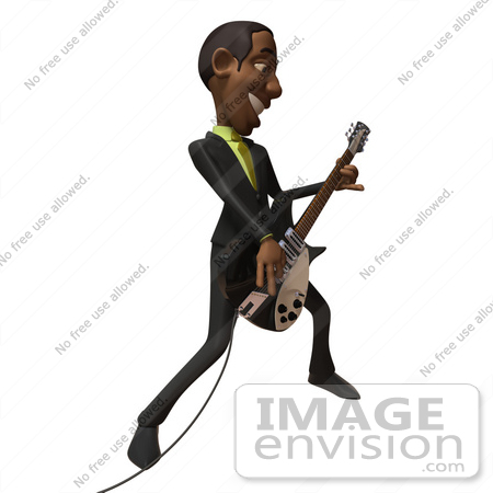#48552 Royalty-Free (RF) 3d Illustration Of A Black Businessman Mascot Playing An Electric Guitar - Version 3 by Julos