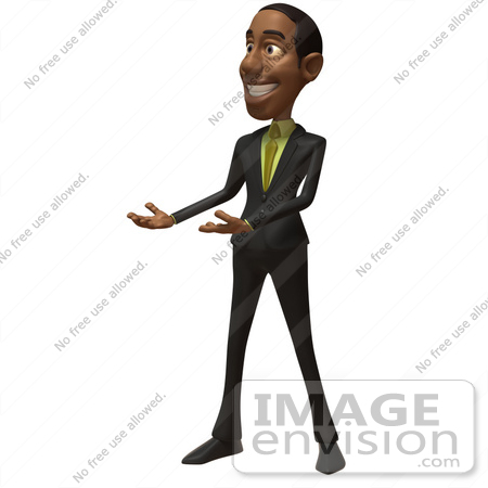 #48554 Royalty-Free (RF) 3d Illustration Of A Black Businessman Mascot Presenting by Julos