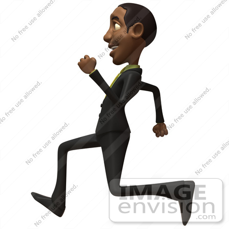 #48574 Royalty-Free (RF) 3d Illustration Of A Black Businessman Mascot Running - Version 1 by Julos