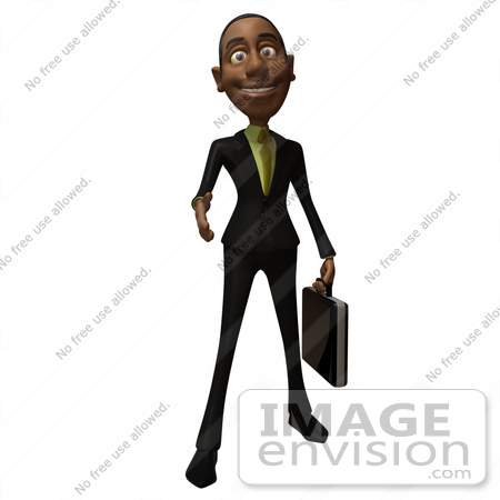 #48576 Royalty-Free (RF) 3d Illustration Of A Black Businessman Mascot With A Briefcase, Holding His Hand Out - Version 1 by Julos