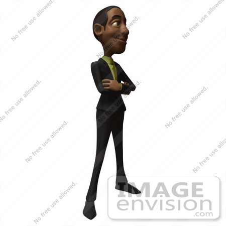 #48578 Royalty-Free (RF) 3d Illustration Of A Black Businessman Mascot Standing With His Arms Crossed - Version 2 by Julos