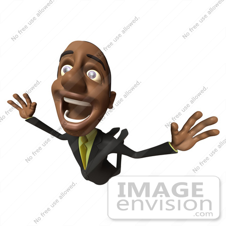 #48579 Royalty-Free (RF) 3d Illustration Of A Black Businessman Mascot Flying by Julos