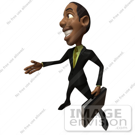#48584 Royalty-Free (RF) 3d Illustration Of A Black Businessman Mascot With A Briefcase, Holding His Hand Out - Version 4 by Julos