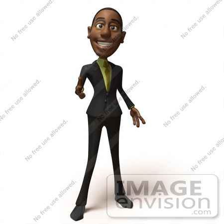 #48591 Royalty-Free (RF) 3d Illustration Of A Black Businessman Mascot Pointing His Fingers Like A Gun - Version 5 by Julos