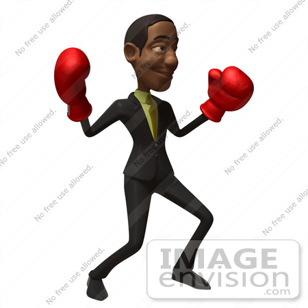 #48592 Royalty-Free (RF) 3d Illustration Of A Black Businessman Mascot Boxing - Version 4 by Julos