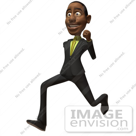 #48593 Royalty-Free (RF) 3d Illustration Of A Black Businessman Mascot Running - Version 2 by Julos