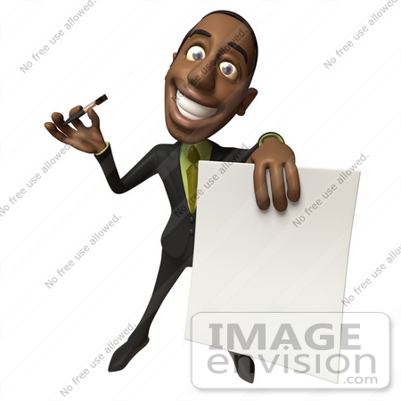 #48595 Royalty-Free (RF) 3d Illustration Of A Black Businessman Mascot Holding Out A Contract And Pen - Version 3 by Julos