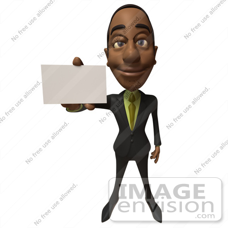 #48596 Royalty-Free (RF) 3d Illustration Of A Black Businessman Mascot Holding Out A Blank Business Card - Version 1 by Julos