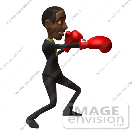 #48597 Royalty-Free (RF) 3d Illustration Of A Black Businessman Mascot Boxing - Version 1 by Julos