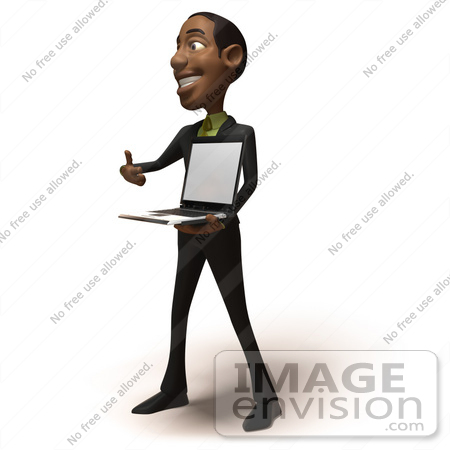 #48598 Royalty-Free (RF) 3d Illustration Of A Black Businessman Mascot Holding A Laptop - Version 2 by Julos