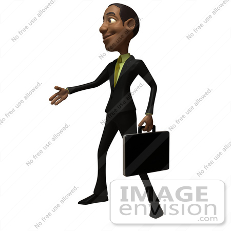 #48603 Royalty-Free (RF) 3d Illustration Of A Black Businessman Mascot With A Briefcase, Holding His Hand Out - Version 2 by Julos