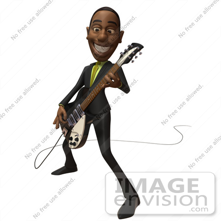 #48606 Royalty-Free (RF) 3d Illustration Of A Black Businessman Mascot Playing An Electric Guitar - Version 2 by Julos