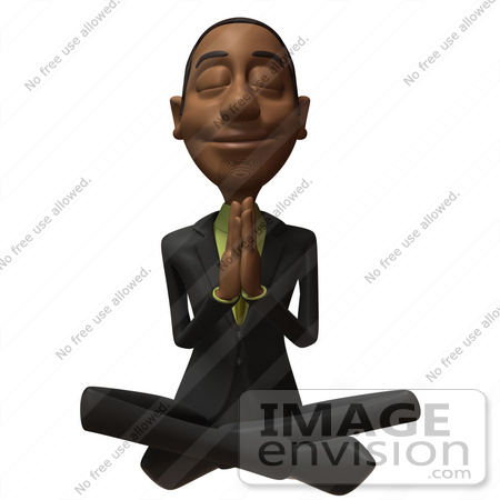 #48607 Royalty-Free (RF) 3d Illustration Of A Black Businessman Mascot Meditating - Version 3 by Julos