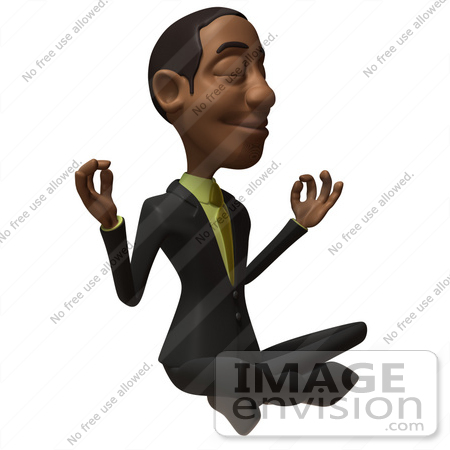 #48609 Royalty-Free (RF) 3d Illustration Of A Black Businessman Mascot Meditating - Version 1 by Julos