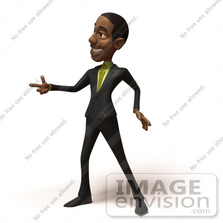 #48614 Royalty-Free (RF) 3d Illustration Of A Black Businessman Mascot Pointing His Fingers Like A Gun - Version 1 by Julos