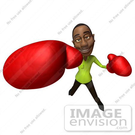 #48619 Royalty-Free (RF) Illustration Of A 3d Black Man Mascot Boxing - Version 6 by Julos