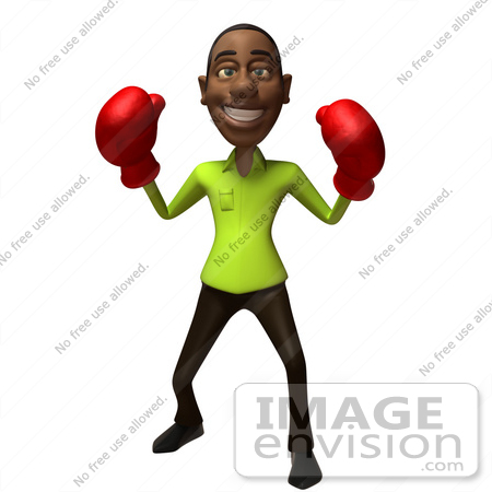 #48620 Royalty-Free (RF) Illustration Of A 3d Black Man Mascot Boxing - Version 2 by Julos