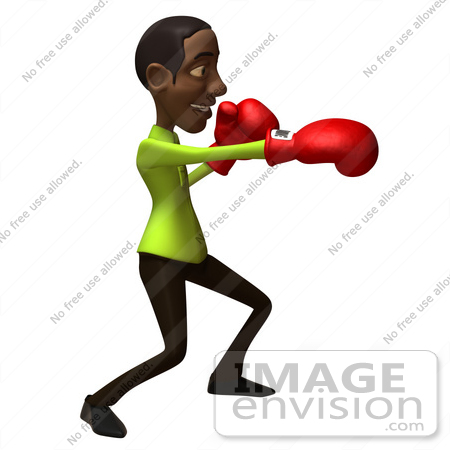 #48621 Royalty-Free (RF) Illustration Of A 3d Black Man Mascot Boxing - Version 1 by Julos