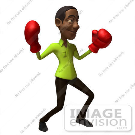 #48622 Royalty-Free (RF) Illustration Of A 3d Black Man Mascot Boxing - Version 4 by Julos