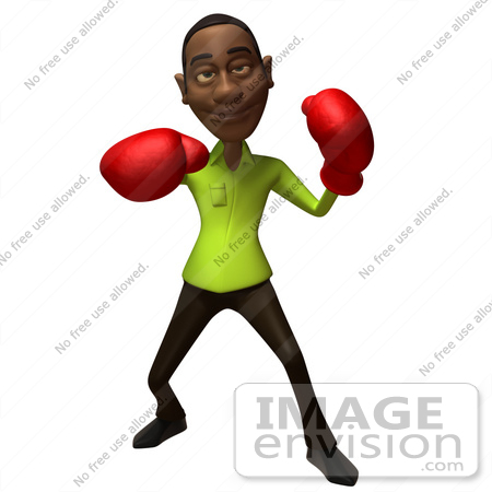 #48623 Royalty-Free (RF) Illustration Of A 3d Black Man Mascot Boxing - Version 3 by Julos