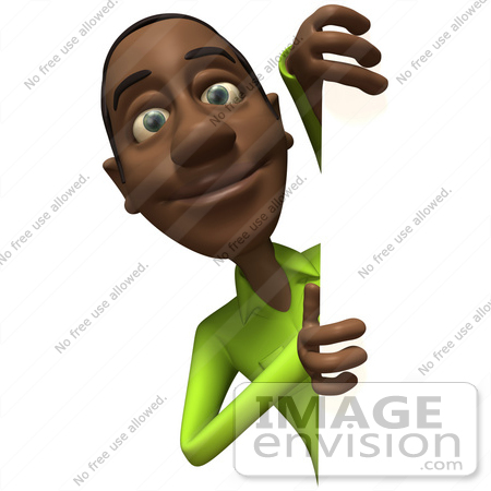 #48625 Royalty-Free (RF) Illustration Of A 3d Black Man Mascot Looking Around A Blank Sign by Julos