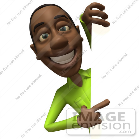 #48626 Royalty-Free (RF) Illustration Of A 3d Black Man Mascot Pointing And Looking Around A Blank Sign by Julos