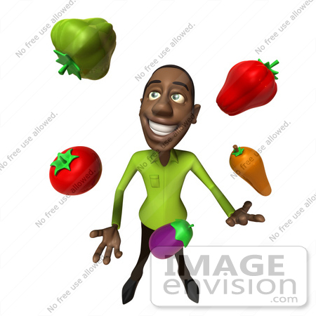 #48627 Royalty-Free (RF) Illustration Of A 3d Black Man Mascot Juggling Healthy Veggies - Version 3 by Julos