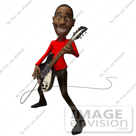 #48631 Royalty-Free (RF) Illustration Of A 3d Black Man Mascot Playing An Electric Guitar - Version 2 by Julos