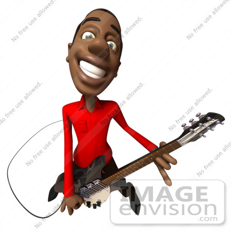 #48632 Royalty-Free (RF) Illustration Of A 3d Black Man Mascot Playing An Electric Guitar - Version 4 by Julos