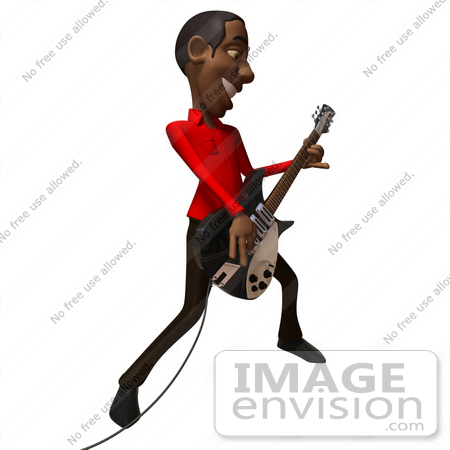 #48633 Royalty-Free (RF) Illustration Of A 3d Black Man Mascot Playing An Electric Guitar - Version 3 by Julos